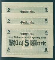 Német Birodalom/Császárság/Augsburg 1918.10.15. 5M (3x) egymásutáni sorszámmal, hivatalos érvénytele...