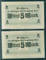 Német Birodalom/Császárság/Augsburg 1918.10.15. 5M (2x) egyugrású sorszámmal, hivatalos érvénytelenítéssel T:I,I-