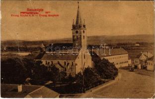 1917 Szászrégen, Reghin; Evang. Kirche / Evangélikus templom. Traugott Blasi kiadása / Lutheran church (lyuk / pinhole)