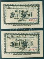Német Birodalom/Császárság/Augsburg 1918.10.15. 5M (2x) egyugrású sorszámmal, hivatalos érvénytelení...