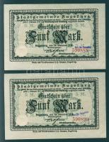 Német Birodalom/Császárság/Augsburg 1918.10.15. 5M (2x) egyugrású sorszámmal, hivatalos érvénytelenítéssel T:I,I-