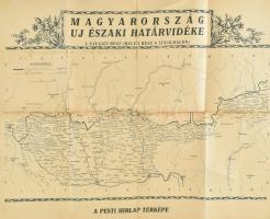 cca 1938 Magyarország új északi határvidéke, kétoldalas Pesti Hírlap térkép, hajtásnyomokkal, szakad...