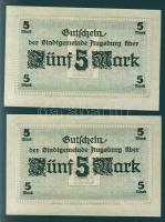 Német Birodalom/Császárság/Augsburg 1918.10.15. 5M (2x) egyugrású sorszámmal, hivatalos érvénytelení...