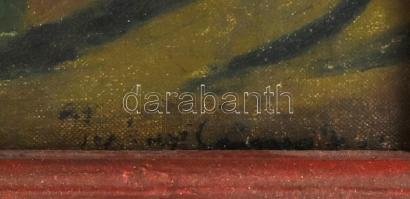 Olvashatatlan jelzéssel, feltehetően a XX. sz. első felében működött magyar festő alkotása: Csendéle...