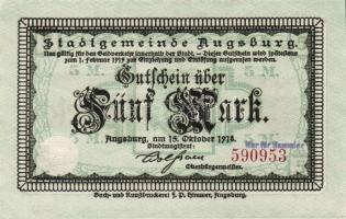 Német Birodalom/Császárság/Augsburg 1918.10.15. 5M, 10M hivatalos érvénytelenítéssel T:I