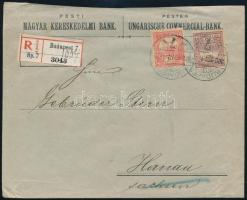 1902 Céges ajánlott levél Turul 10f + 35f perfin (PMKB) bélyegekkel bérmentesítve, Németországba, "BUDAPEST" - "HANAU" / Registered cover with perfin stamps to Germany