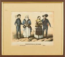 Koloni népviselet Nyitrában, színes kőrajz, Nyulassy Lajos, 1854. 24x19 cm / Slovakian folkwear lithography 27x19 cm in glazed frame