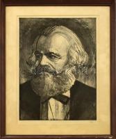 Ék Sándor (1902-1975): Marx Károly. Litográfia, papír, jelzett. Üvegezett, kissé sérült fa keretben, 39×29 cm