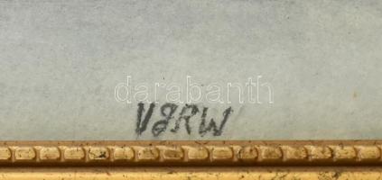 Varw (?) jelzéssel: Út a farmhoz. Akvarell, papír. Üvegezett, dekoratív fa keretben, 30,5×39,5 cm