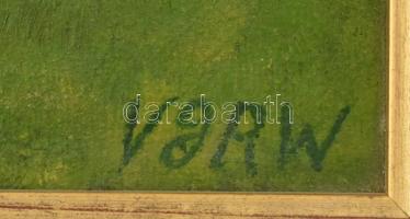 Varw (?) jelzéssel: Juhász báránnyal és kutyájával. Olaj, vászon. Fa keretben, 36×25,5 cm