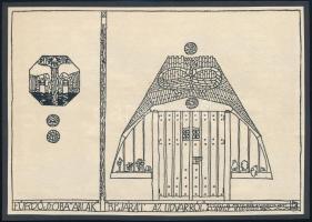 cca 1908 Kozma Lajos (1884-1948): Lapis Regugii - Fűrdőszabablak - bejárat az udvarról, fametszet, papír kartonon, jelzett a dúcon, 12x17 cm