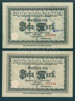 Német Birodalom/Császárság/Augsburg 1918.10.15. 10M (2x) az egyik hivatalos érvénytelenítéssel T:I,I- saroktörés