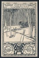 cca 1910 Kozma Lajos (1884-1948): Sirató, fametszet, papír kartonon, jelzett a dúcon, 15x10 cm