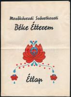 1961 Mezőkövesdi Szövetkezeti Béke Étterem étlapja, hajtott