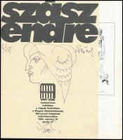 Szász Endre kiállítási katalógus rajzos dedikációval. Bp., 1983, Vigadó Galéria. Toll, papír. Rajz mérete kb. 10x9 cm.