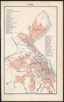 cca 1900 Győr város térképe, 1:20.000, Pallas Nagy Lexikona, Bp., Posner-ny, 21x13 cm
