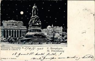 1903 Saint Petersburg, St. Petersbourg, Petrograd; Monument de Cathérine II / monument at night, winter (EB)