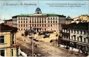 1907 Saint Petersburg, St. Petersbourg, Petrograd; Intitut technologique de lempereur Nicolas / technological institute, trams, shops (EK)