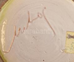 Mihály Béla: Retró váza, színes mázakkal festett kerámia, jelzett, hibátlan, m: 29.5cm