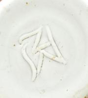 Retró kék váza, színes mázakkal festett kerámia, hibátlan, m: 16,5 cm