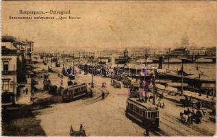 1918 Saint Petersburg, St. Petersbourg, Petrograd; Quai Nicolas / wharf, trams (EK)