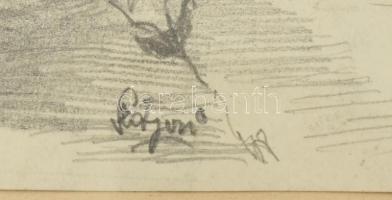 Olvashatatlan jelzéssel: Óbudai részlet. Ceruza, papír. Dekoratív, üvegezett fa keretben, 15,5x21 cm