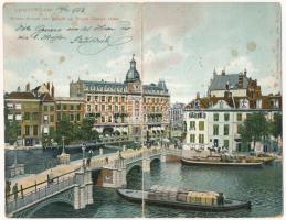 1905 Amsterdam, Binnen-Amstel met gezicht op Bracks Doelen Hotel. folding card (torn at fold)
