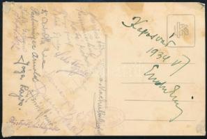 1934 Kaposvár, katonák csoportképe, hátoldalon aláírásukkal, 9×13,5 cm
