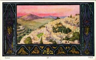 Safed. Hebrew text. Judaica art postcard