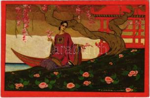 1929 Italian lady art postcard, Asian scene. Degami 3529. s: T. Corbella
