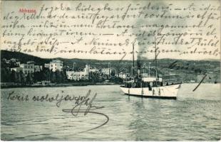 1909 Abbazia, Opatija; gőzhajó. Divald Károly műintézete 676-1909. / steamship (EK)