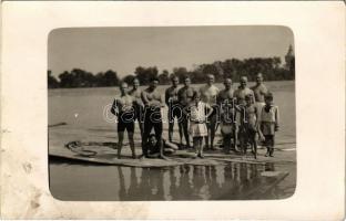 1928 Budapest III. Óbuda, strandfürdő a Dunán, fürdőzők. photo (fl)