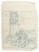 Muhits Sándor (1882-1956): Pihenő. Ceruza, pauszpapír, jelzés nélkül, lap széle sérült, 30×27 cm