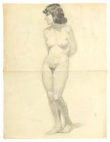 Muhits Sándor (1882-1956), 2 db mű egy lapon: Női álló akt és virágok. Ceruza, színes ceruza papír, jelzés nélkül, hajtásnyommal), 51,5×39,5 cm
