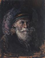 Olvashatatlan jelzéssel: Kalapos férfi portréja. Olaj, fa, 27x21 cm