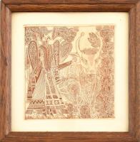 Kass János (1927-2010): Pásztor. Rézkarc, papír, jelzés nélkül, üvegezett fa keretben, 14,5×14,5 cm