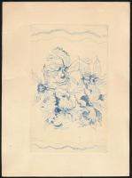 Ábrahám Rafael (1929-2014): Virágok. Rézkarc, papír, jelzés nélkül, 10×16,5 cm