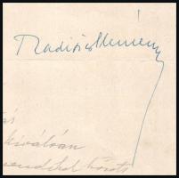 1958 Radisics Elemér (1884-1972) író, újságíró gépelt levele, aláírásával