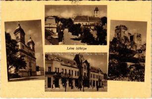 1942 Léva, Levice; mozaiklap várrommal. Schulcz Ignác és Fia kiadása / multi-view postcard with castle ruins (EK)