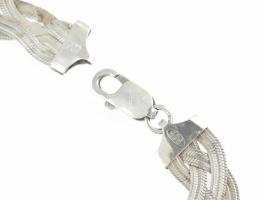 Ezüst(Ag) széles, lapos, fonott kígyó nyaklánc, jelzett, kis javítással, h: 42,5 cm, nettó: 24,7 g