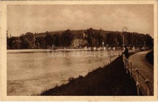 1928 Pöstyén, Piestany; Promenáda podla Váhu / Vág-parti sétány / Váh riverside, promenade