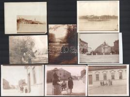 cca 1900 Pozsony, városképek, tájképek, gőzhajó, 8 db fotó, némelyik felületén törésnyom, 9×11 cm