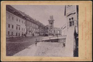 cca 1880 Selmecbánya, Szentháromság-szobor, keményhátú fotó, 11×16 cm / Schemnitz, Banská Stiavnica, Trinity statue