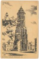 1960 Budapest I. Helyőrségi templom tornya (XV. sz.) s: Gönczi (szakadás / tear)