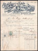 1896 Sopron, Első Soproni Serfőzde Malátagyár fejléces számla 5 kr okmánybélyeggel