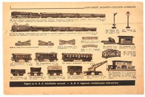 cca 1930-1940 Klein Dezső árjegyzéke, Märklin és egyéb mechanikai játékokról, közte vasútmodellekről, hiányzó borítóval, szakadt lapokkal, 3-30 p.