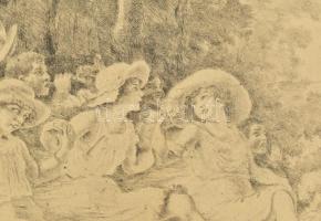 Prihoda István (1891-1956): Majális. Rézkarc, papír, jelzett, lap alján szakadással, 25×32 cm