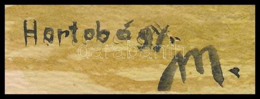 M jelzéssel: Hortobágyi tanya. Akvarell, papír, 18,5×29,5 cm