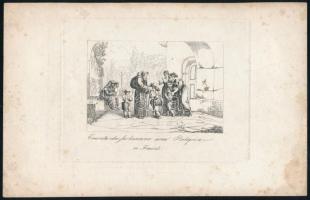 Bartolomeo Pinelli (1781-1835): Remete ereklyével Frascatiban. Rézmetszet, papír. Jelzés nélkül. Kissé foltos. 10,5x14 cm