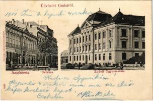 1901 Békéscsaba, Csaba; járásbíróság, színház, Rudolf főgimnázium, Löffler Ignác üzlete